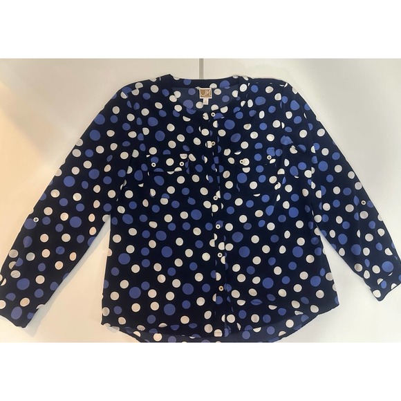JM Collection Tops - Women Ladies XL 14 blue white bubble circle polka dot blouse  JM collection